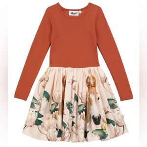 Molo Kids Candi Horse Waterlily Dress in Rust and Cream size 12months